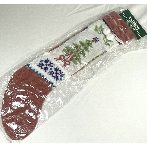 Midwest Import Cannon Falls Christmas Stocking 23" Long Knit Pinkish Red Holiday - Picture 1 of 8